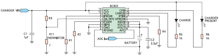 Типовая схема включения контроллеров заряда SC802